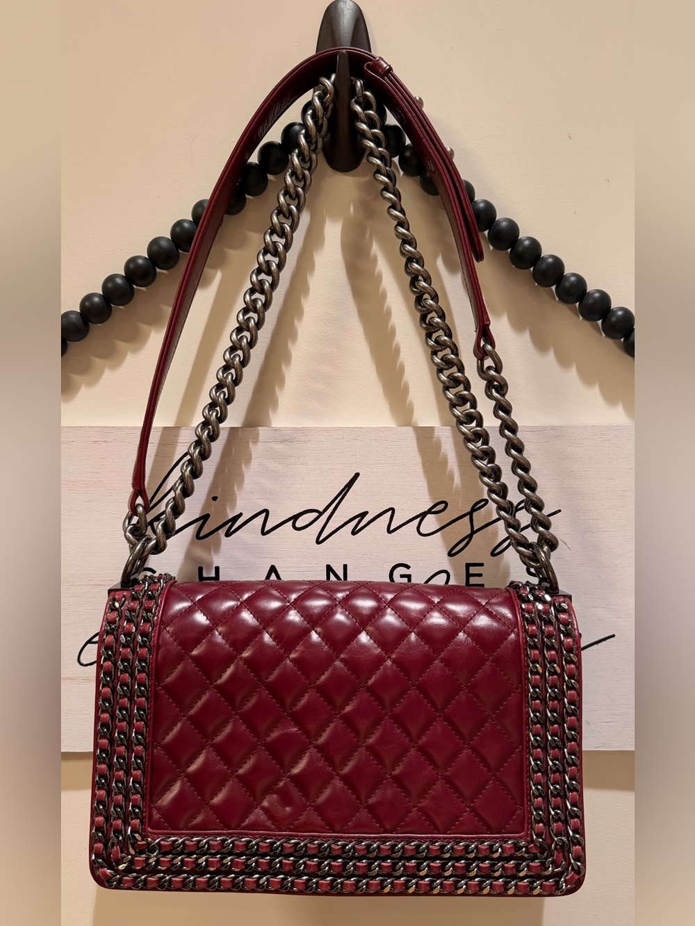 CHANEL Burgundy Chain Around Quilted Calfskin Maxi Le Boy Bag Ruthenium Purse CC - Picture 11 of 16